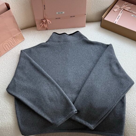 MIU MIU SS24 Women's Logo Embroidered Stand Collar Zipper Jacket - Picture 3 of 5